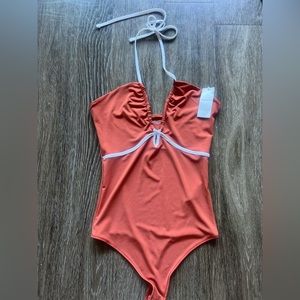 NWT Abercrombie & Fitch orange and white halter bodysuit medium